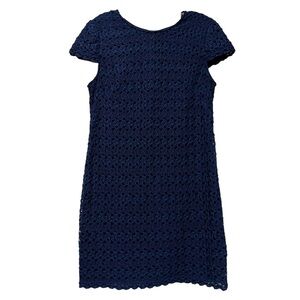 Suzi Chin for Maggy Boutique 6 Blue Floral Embroidered Lace Overlay O